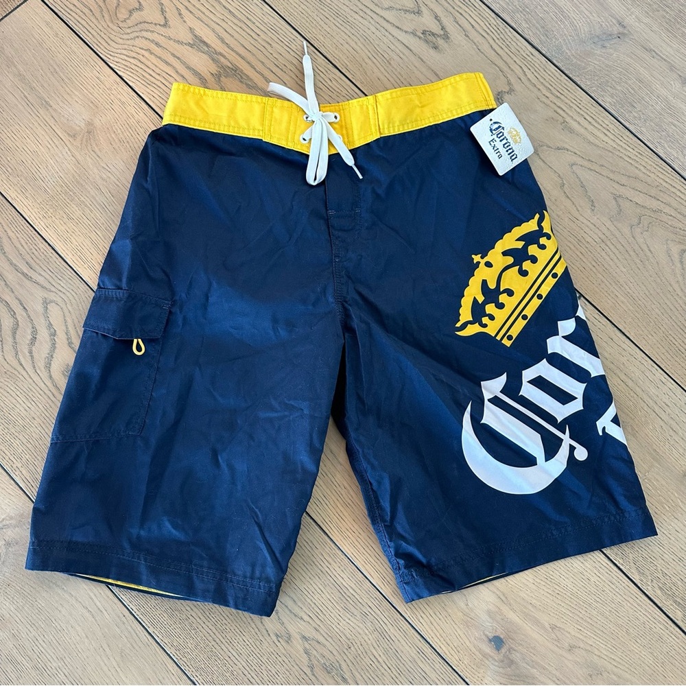Corona Blue and Yellow Quick-Dry Board Shorts